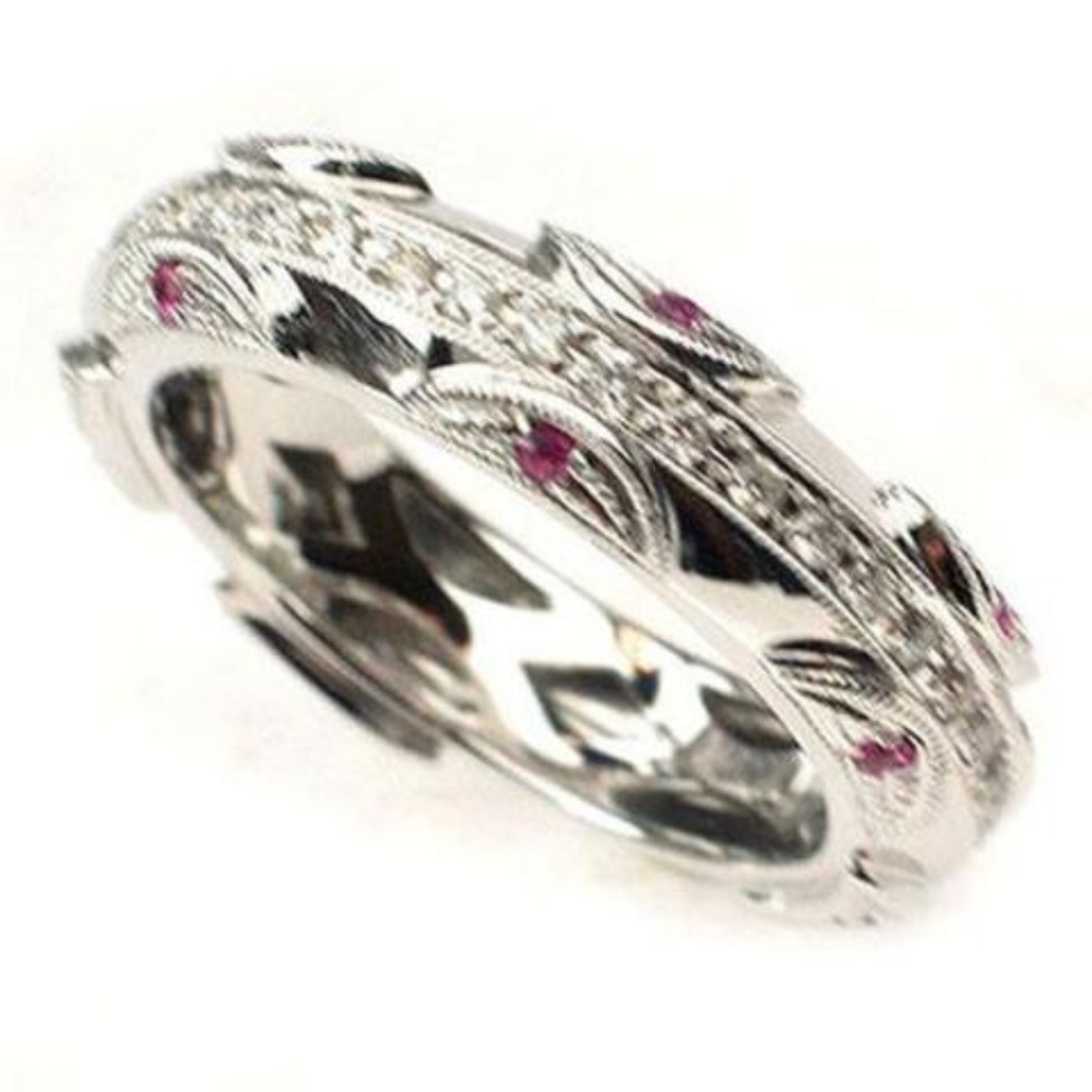 white gold pink sapphire and diamond wedding band